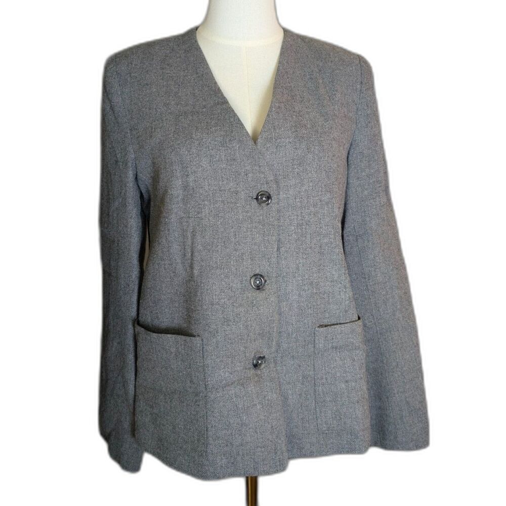 Career Guild Gray Wool Blend Blazer Size 12 Vintage Minimalist Career Jacket